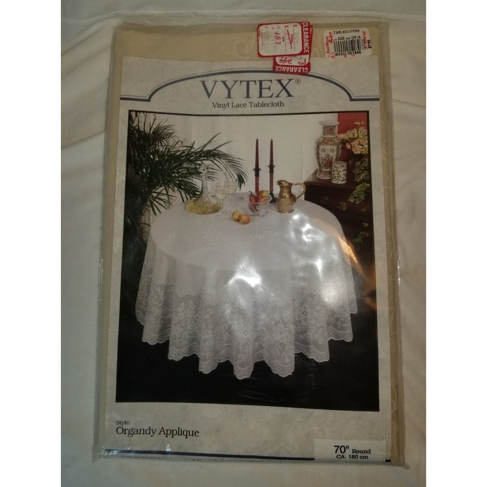 Vtg NOS 1970'S Vytex Vinyl Lace Tablecloth Lace 70" Round Organdy Applique